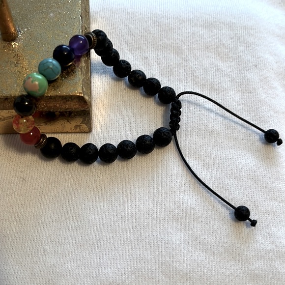 Lava Rock Adjustable slide Chakra Color Bead Bracelet - Picture 2 of 5